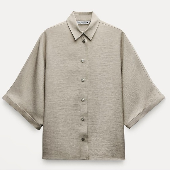 ZARA NEW WOMAN SS24 MINK ZW COLLECTION OVERSIZE SHIRT - Picture 7 of 10